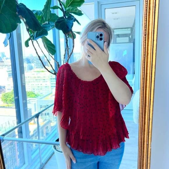 Zara Pleated Tiered Polka Dot Blouse - Picture 5 of 9